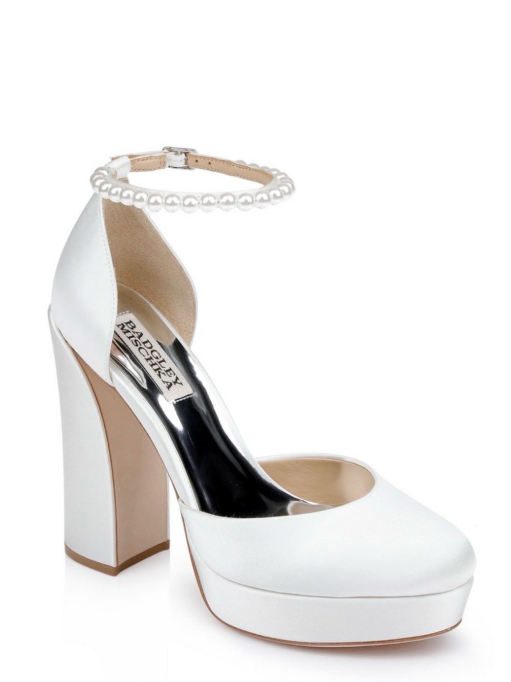 Badgley Mischka White Pearl-Ankle Platform Pump